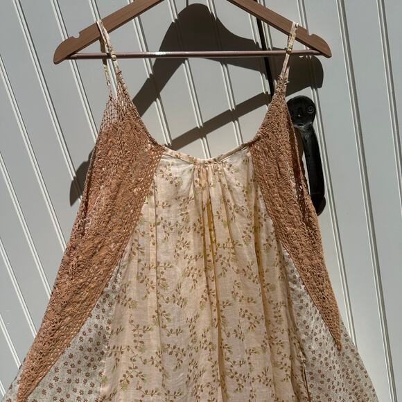 Yvonne S Midi Trapeze Dress 100% Linen Lace Trim Ditzy Floral Print Medium NWOT - Picture 7 of 13